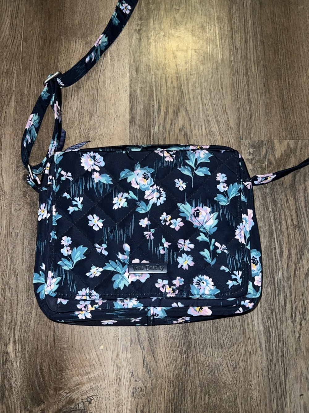 Vera Bradley Floral Crossbody Bag - Black with Blue & Pink Flowers